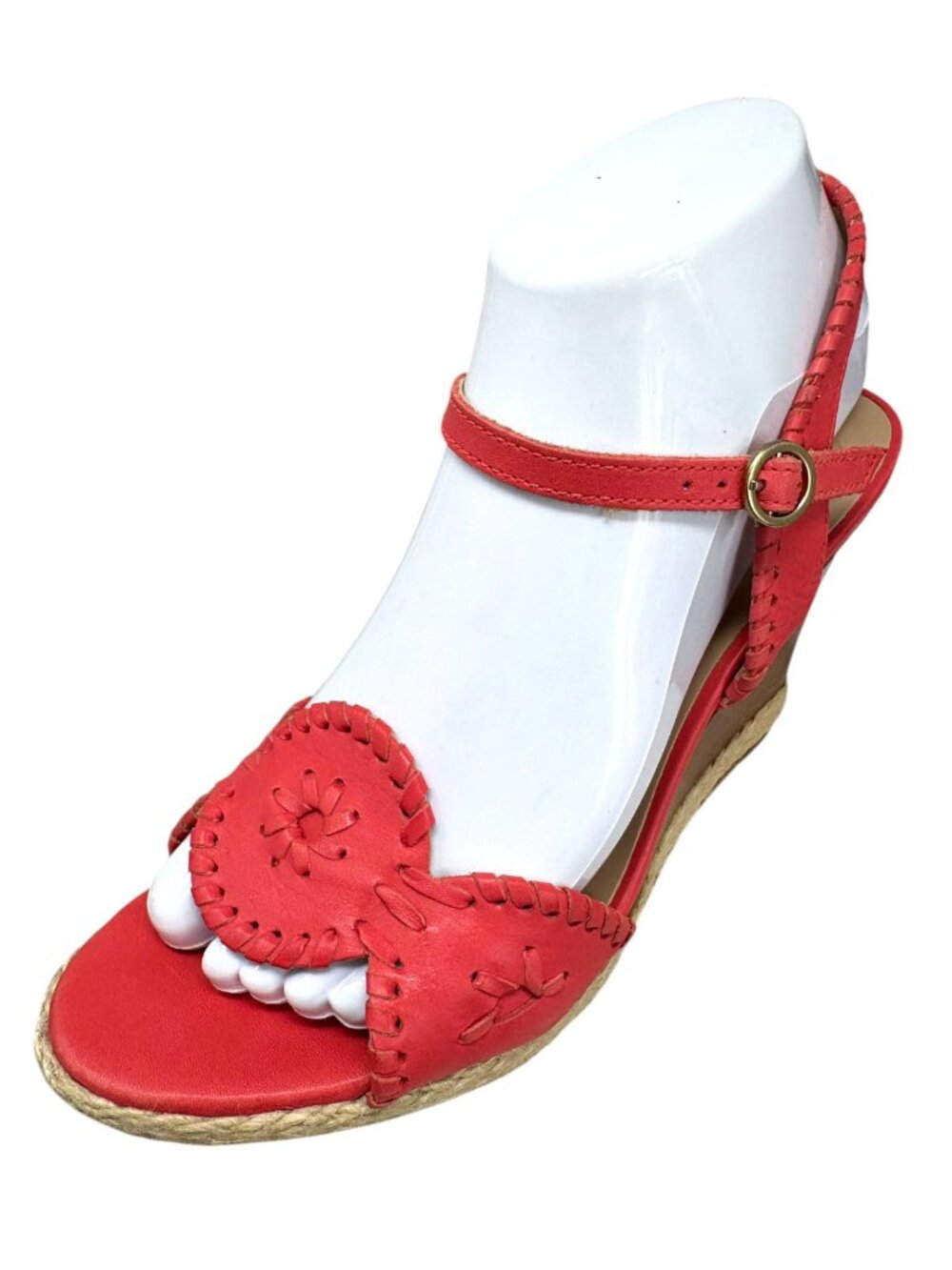 Jack Rogers Coral Leather Whipstitch Medallion Wedge Sandals